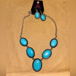 Paparazzi Blue Oval Necklace and Earring Set
